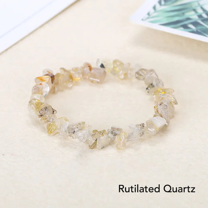 Natural Irregular Shape Crystal Stone Warmth Soothing Bracelet - Rutilated Quartz - Bracelet