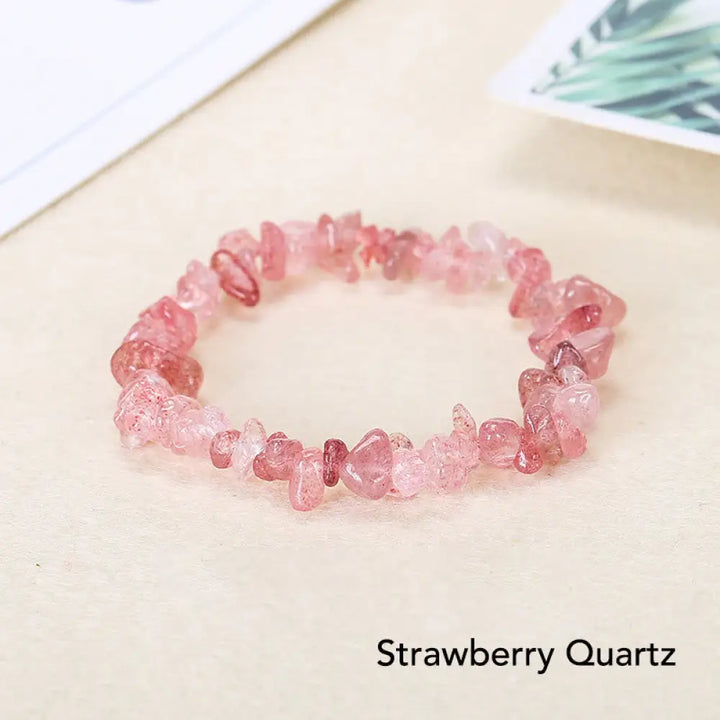 Natural Irregular Shape Crystal Stone Warmth Soothing Bracelet - Strawberry Quartz - Bracelet