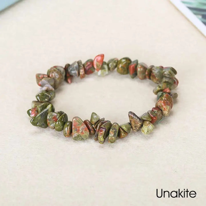 Natural Irregular Shape Crystal Stone Warmth Soothing Bracelet - Unakite - Bracelet