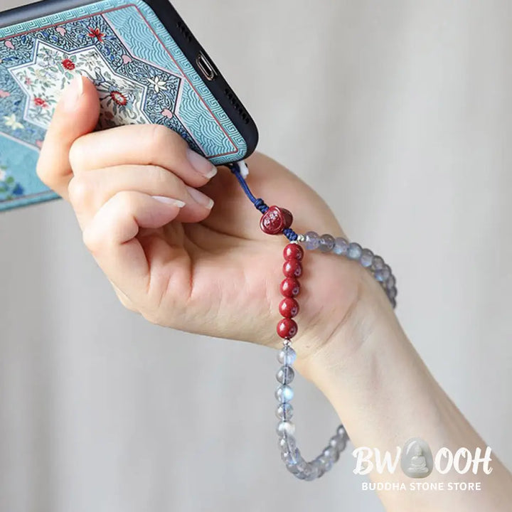 Natural Moonstone Cinnabar Calm Positive Phone Decoration - Moonstone&amp;Cinnabar - Decorations