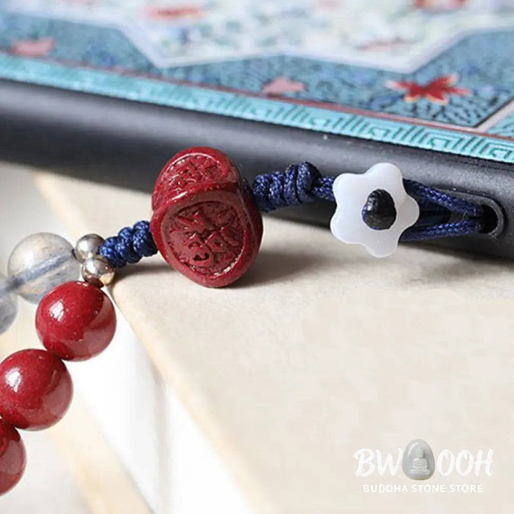 Natural Moonstone Cinnabar Calm Positive Phone Decoration - Moonstone&amp;Cinnabar - Decorations