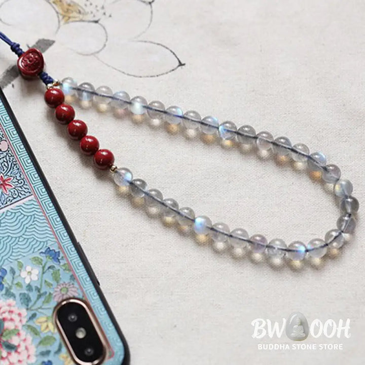Natural Moonstone Cinnabar Calm Positive Phone Decoration - Moonstone&amp;Cinnabar - Decorations