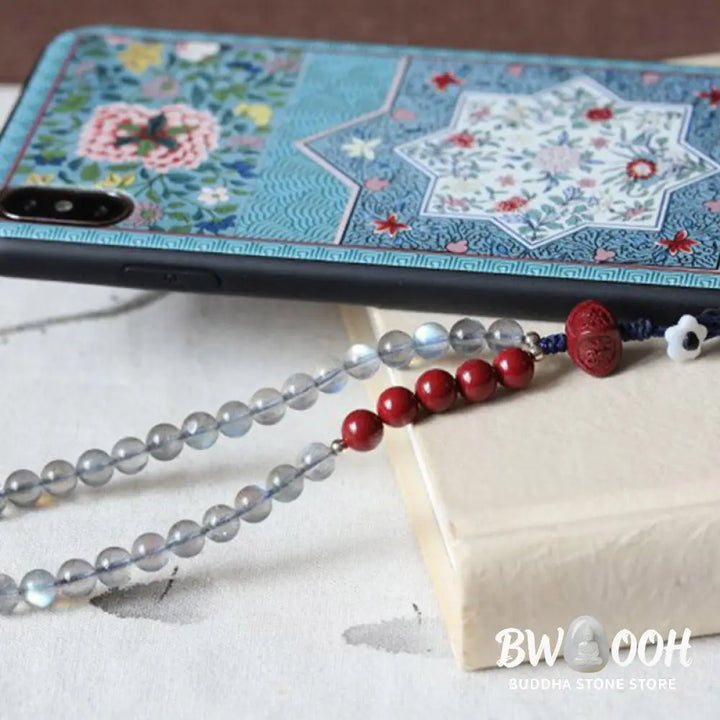 Natural Moonstone Cinnabar Calm Positive Phone Decoration - Moonstone&amp;Cinnabar - Decorations
