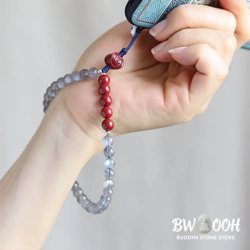 Natural Moonstone Cinnabar Calm Positive Phone Decoration - Moonstone&amp;Cinnabar - Decorations