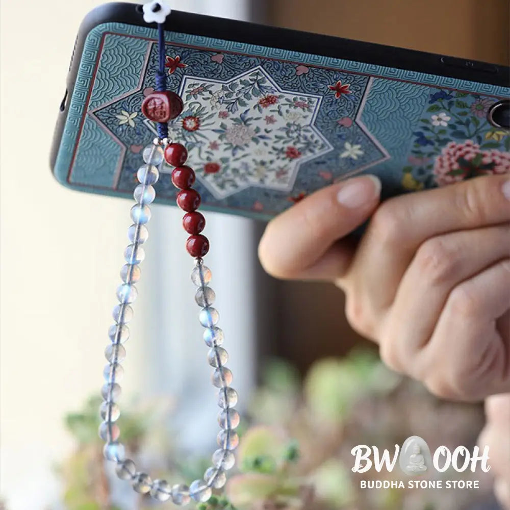 Natural Moonstone Cinnabar Calm Positive Phone Decoration - Moonstone&amp;Cinnabar - Decorations