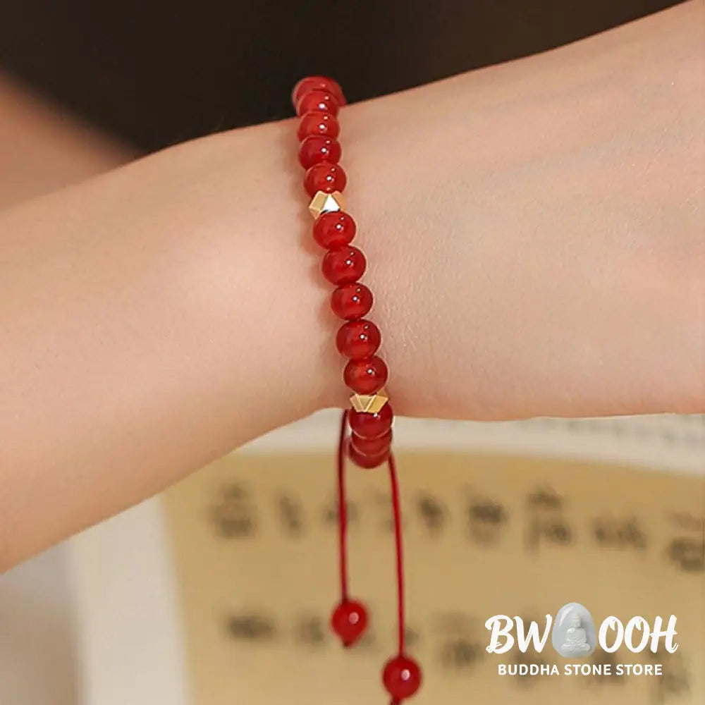 BWOOOH Natural Red Agate Endless Knot Four Leaf Clover Star Confidence String Bracelet | spiritual healing bracelet