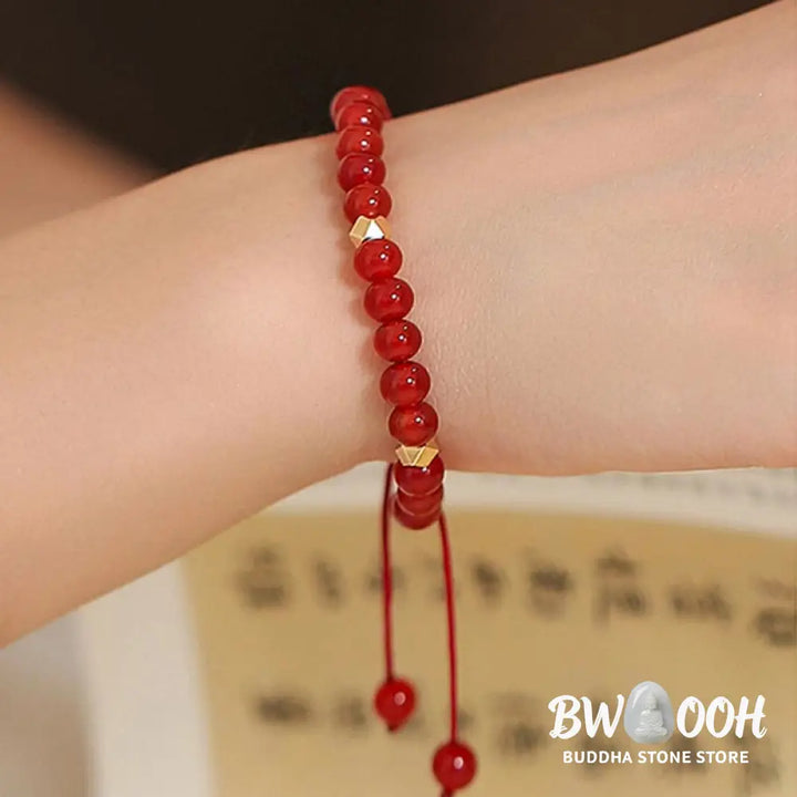 BWOOOH Natural Red Agate Endless Knot Four Leaf Clover Star Confidence String Bracelet | spiritual healing bracelet