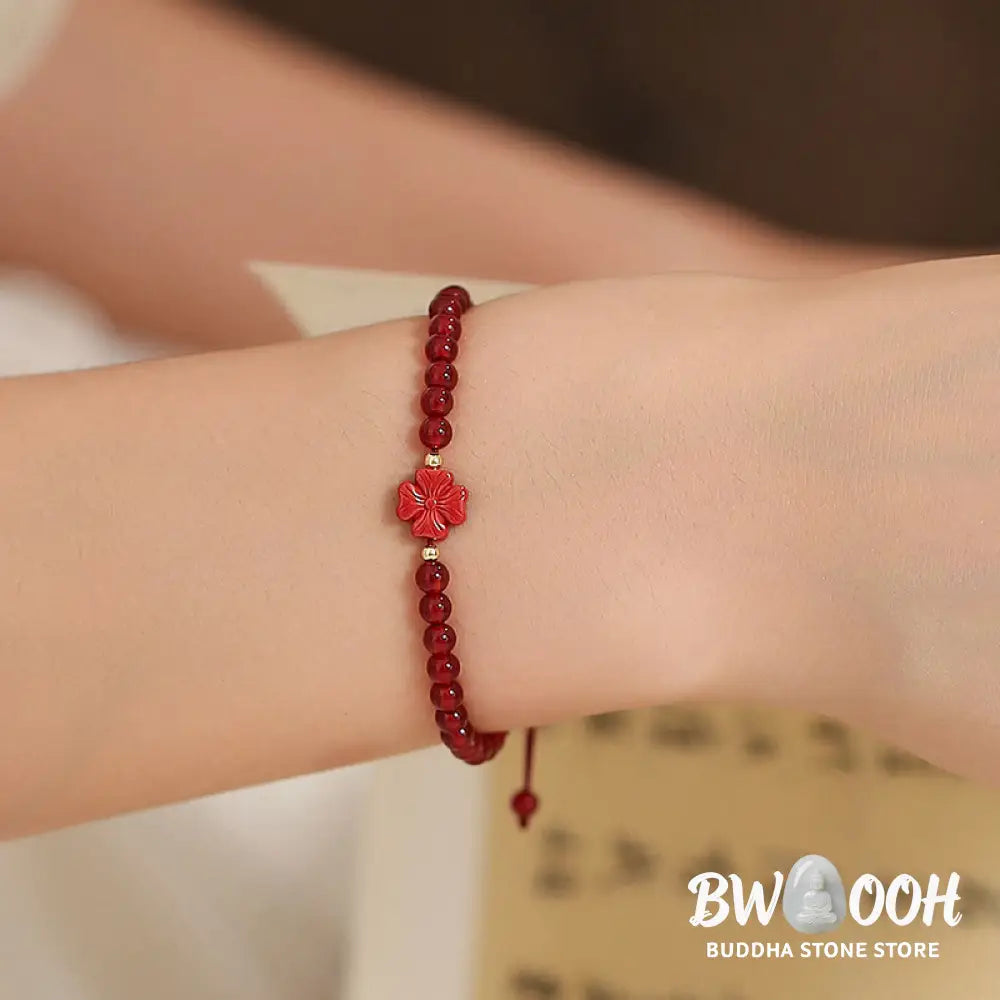 BWOOOH Natural Red Agate Endless Knot Four Leaf Clover Star Confidence String Bracelet | spiritual healing bracelet