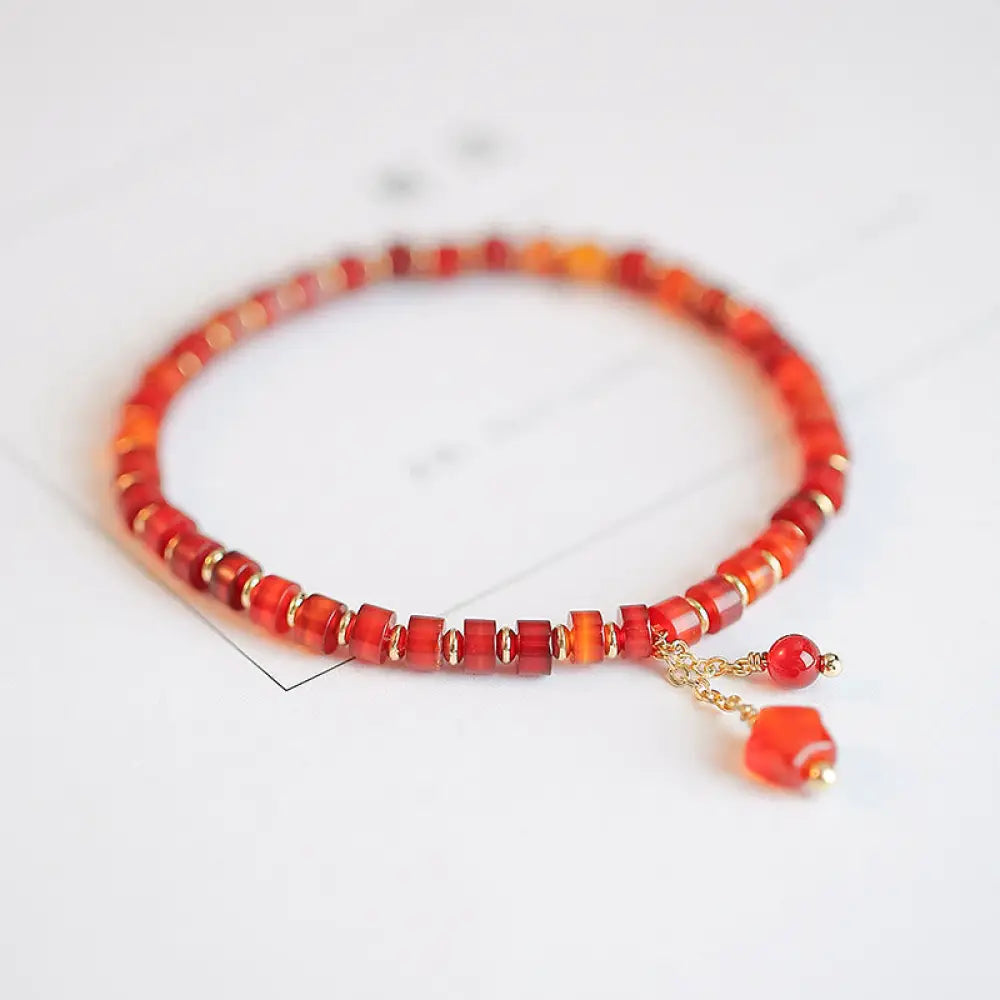 BWOOOH Natural Red Agate Endless Knot Four Leaf Clover Star Confidence String Bracelet | spiritual healing bracelet