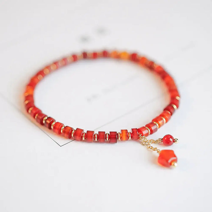 BWOOOH Natural Red Agate Endless Knot Four Leaf Clover Star Confidence String Bracelet | spiritual healing bracelet