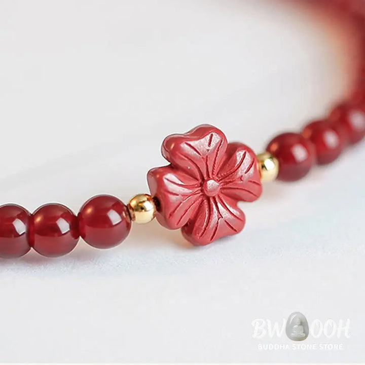 BWOOOH Natural Red Agate Endless Knot Four Leaf Clover Star Confidence String Bracelet | spiritual healing bracelet