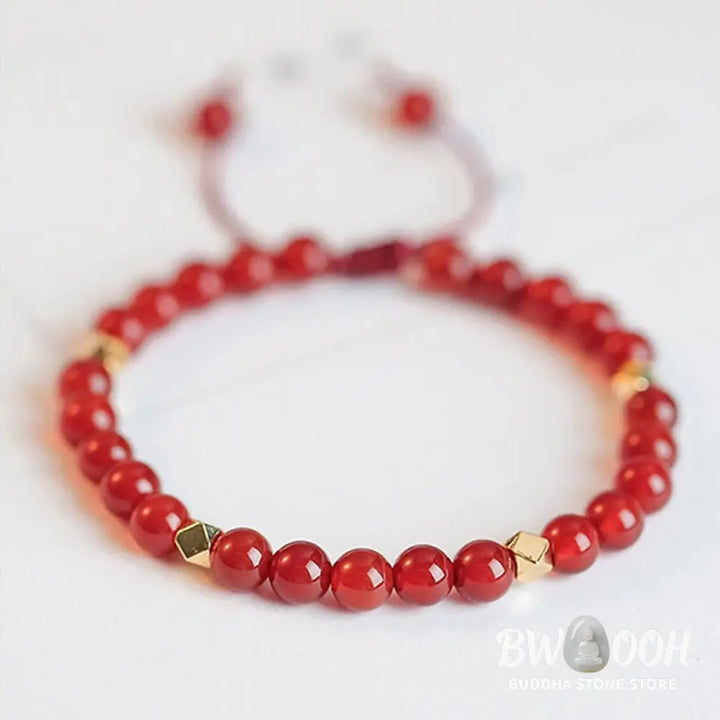 BWOOOH Natural Red Agate Endless Knot Four Leaf Clover Star Confidence String Bracelet | spiritual healing bracelet