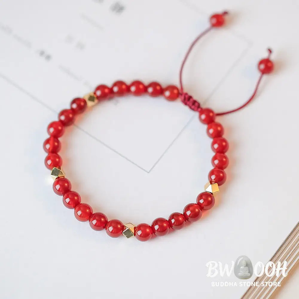 BWOOOH Natural Red Agate Endless Knot Four Leaf Clover Star Confidence String Bracelet | spiritual healing bracelet