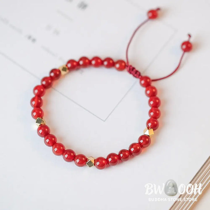 BWOOOH Natural Red Agate Endless Knot Four Leaf Clover Star Confidence String Bracelet | spiritual healing bracelet