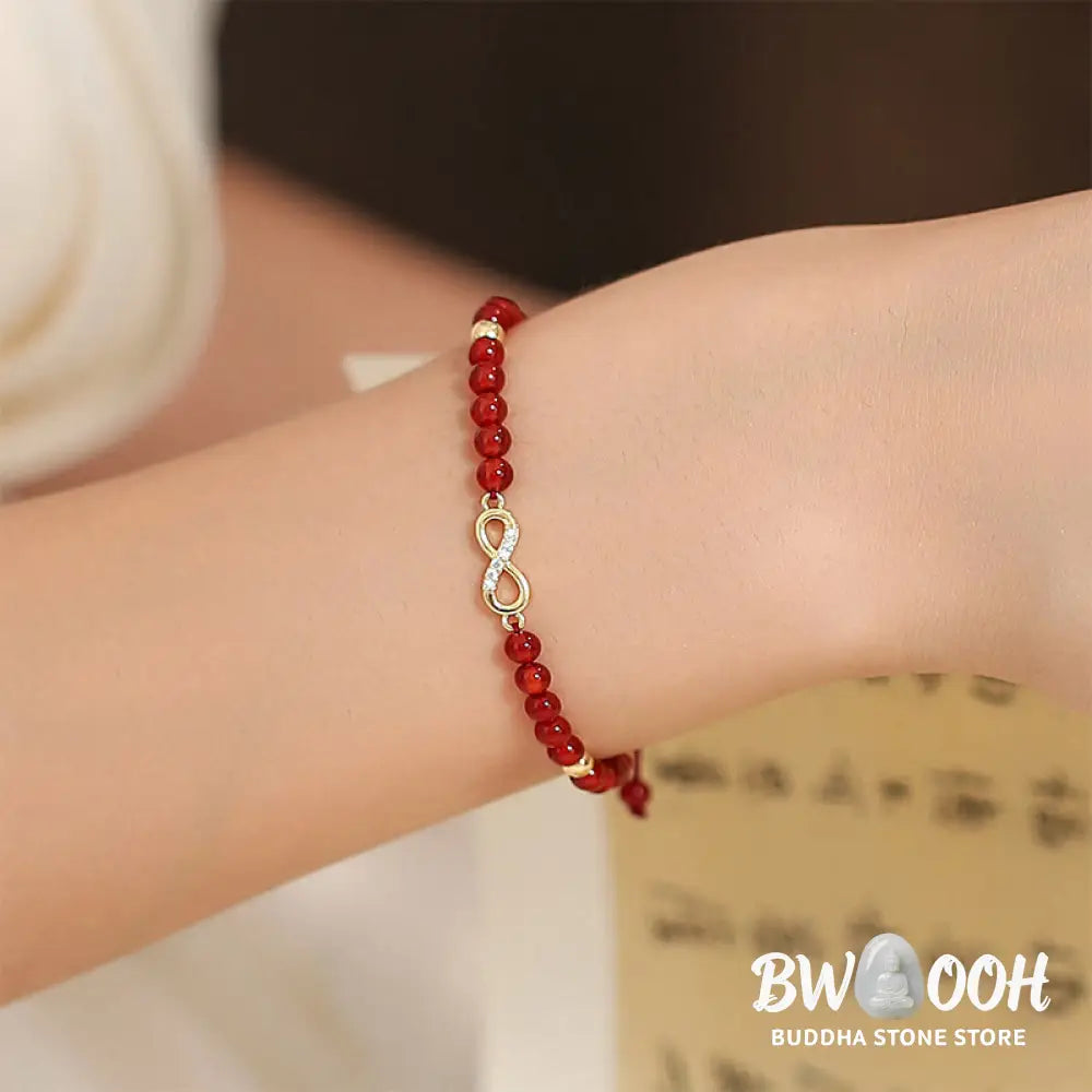 BWOOOH Natural Red Agate Endless Knot Four Leaf Clover Star Confidence String Bracelet | spiritual healing bracelet