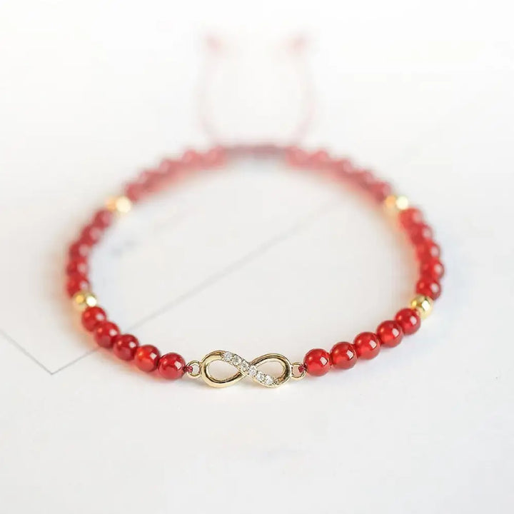BWOOOH Natural Red Agate Endless Knot Four Leaf Clover Star Confidence String Bracelet | spiritual healing bracelet