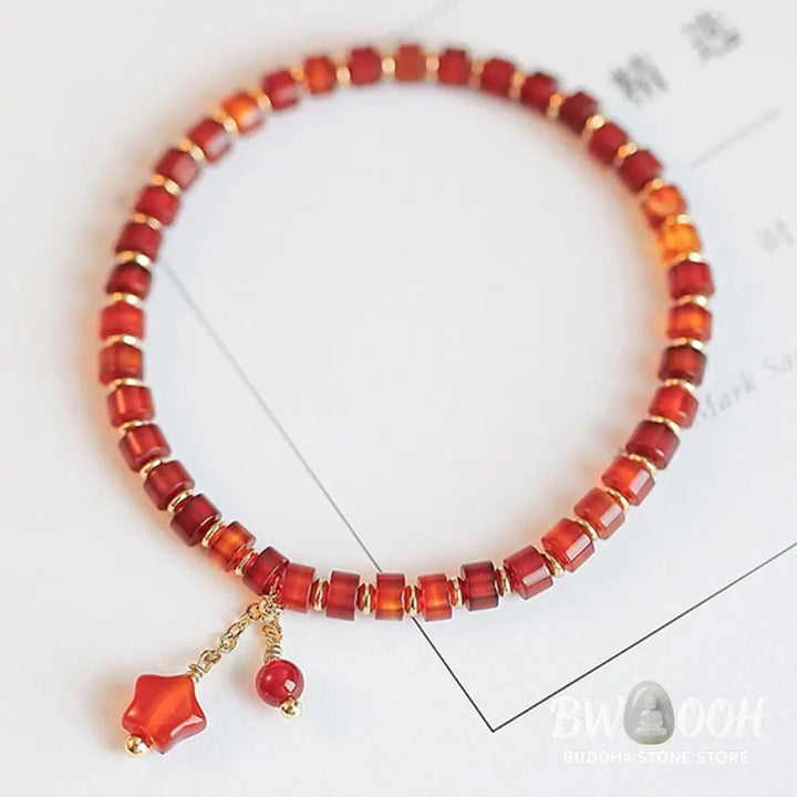 BWOOOH Natural Red Agate Endless Knot Four Leaf Clover Star Confidence String Bracelet | spiritual healing bracelet