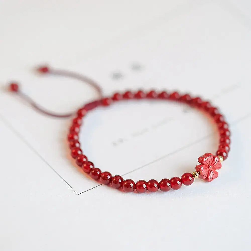BWOOOH Natural Red Agate Endless Knot Four Leaf Clover Star Confidence String Bracelet | spiritual healing bracelet