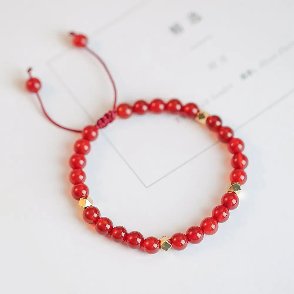 BWOOOH Natural Red Agate Endless Knot Four Leaf Clover Star Confidence String Bracelet | spiritual healing bracelet