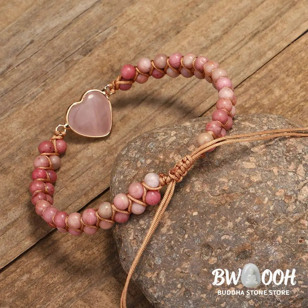Natural Rhodonite Love Heart Healing Bracelet - Rhodonite - Bracelet
