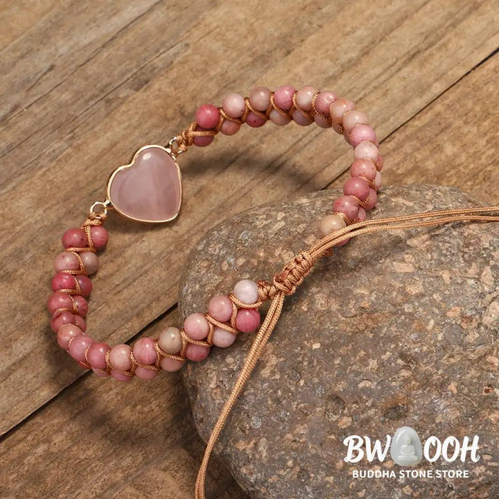 Natural Rhodonite Love Heart Healing Bracelet - Rhodonite - Bracelet