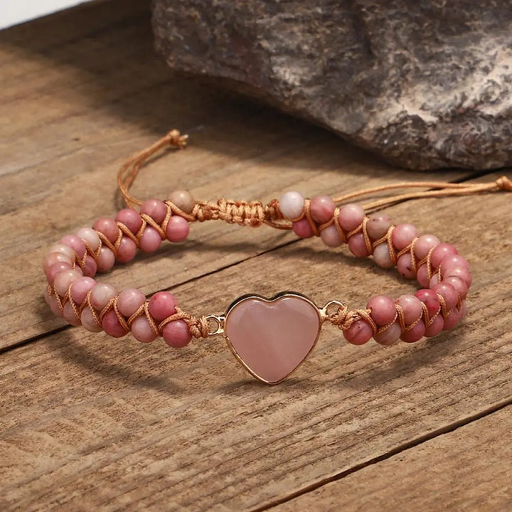 Natural Rhodonite Love Heart Healing Bracelet - Rhodonite - Bracelet