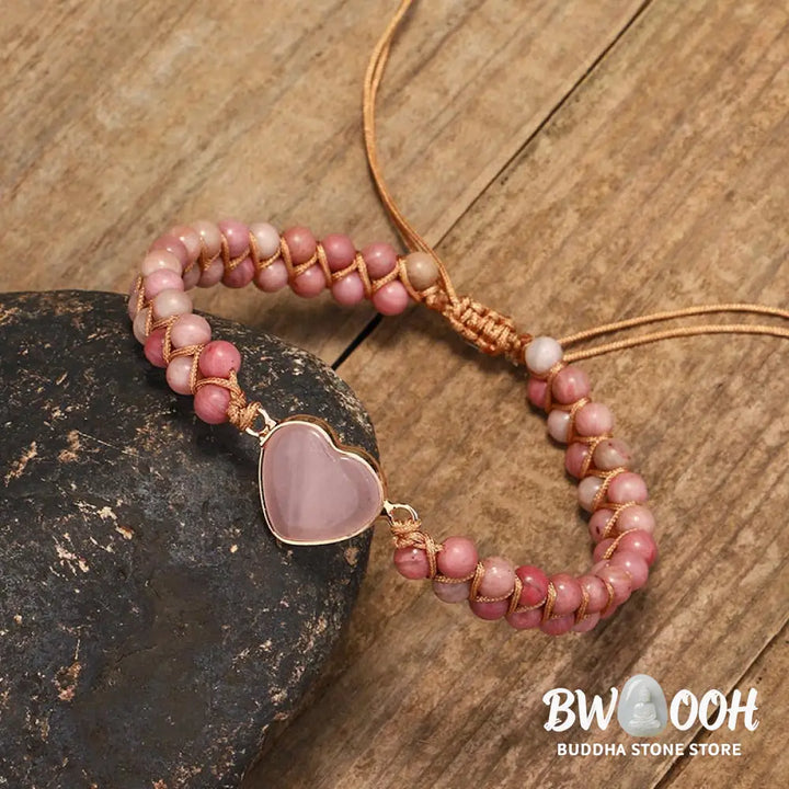 Natural Rhodonite Love Heart Healing Bracelet - Rhodonite - Bracelet