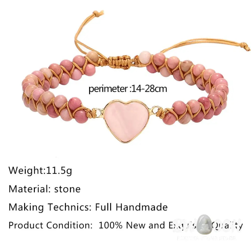 Natural Rhodonite Love Heart Healing Bracelet - Rhodonite - Bracelet