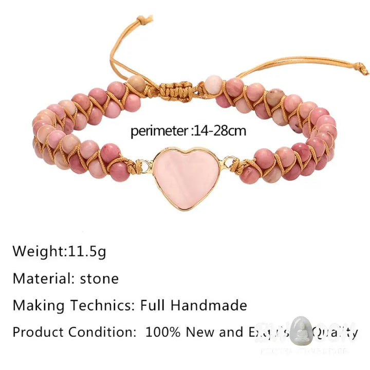 Natural Rhodonite Love Heart Healing Bracelet - Rhodonite - Bracelet