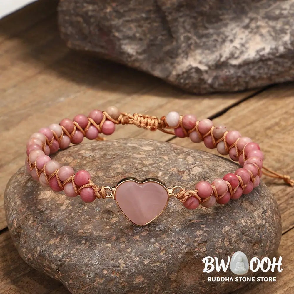 Natural Rhodonite Love Heart Healing Bracelet - Rhodonite - Bracelet