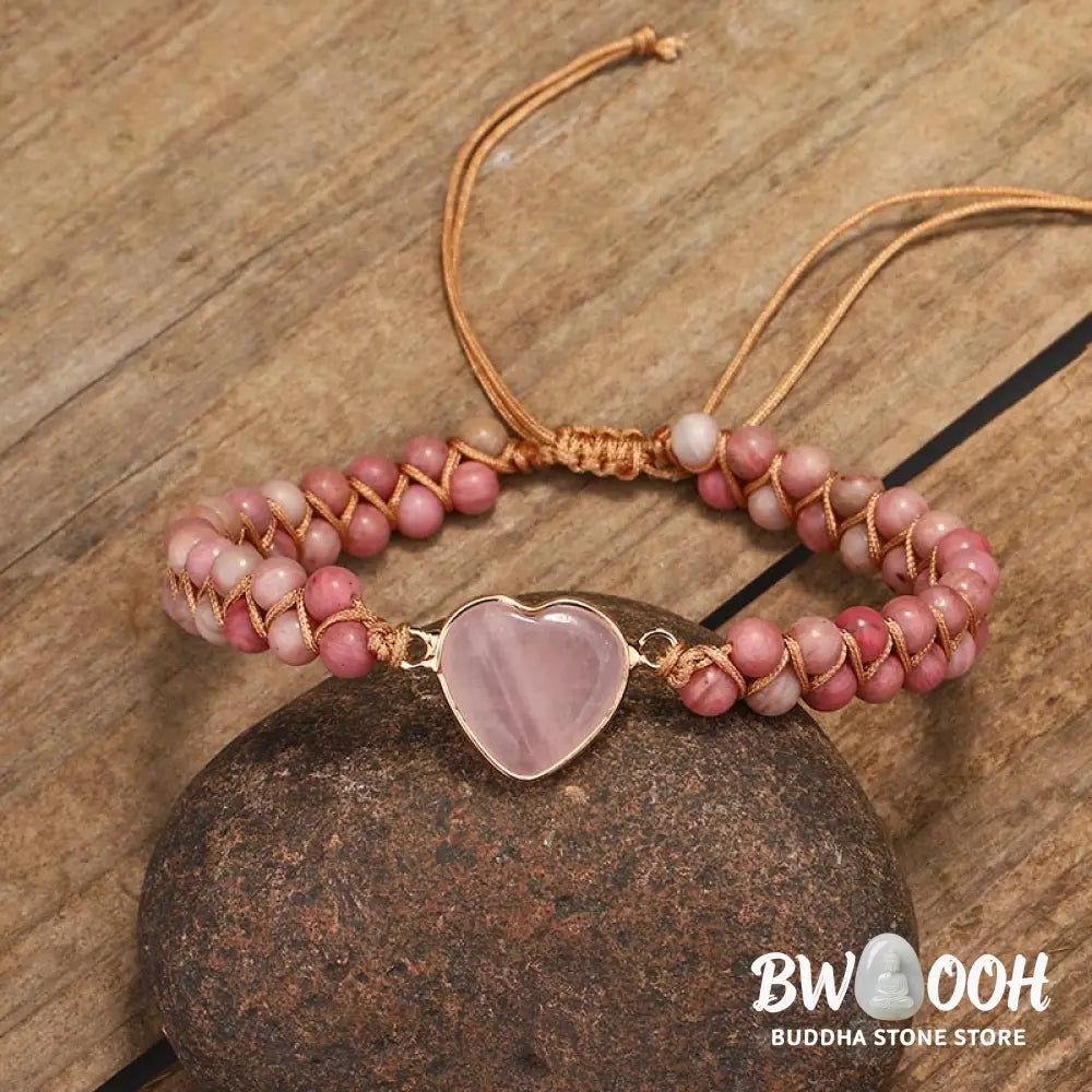 Natural Rhodonite Love Heart Healing Bracelet - Rhodonite - Bracelet