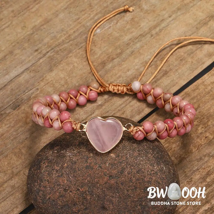 Natural Rhodonite Love Heart Healing Bracelet - Rhodonite - Bracelet