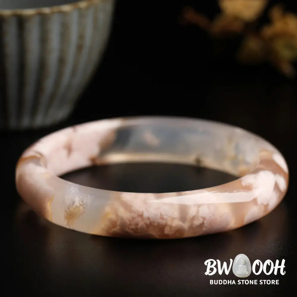 Natural Sakura Agate Peace Bracelet Bangle - 50mm - Bracelet Cuff Bangle