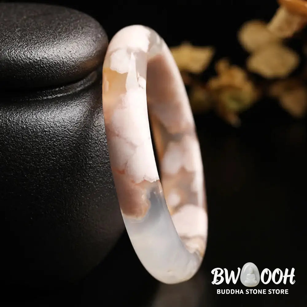 Natural Sakura Agate Peace Bracelet Bangle - 50mm - Bracelet Cuff Bangle