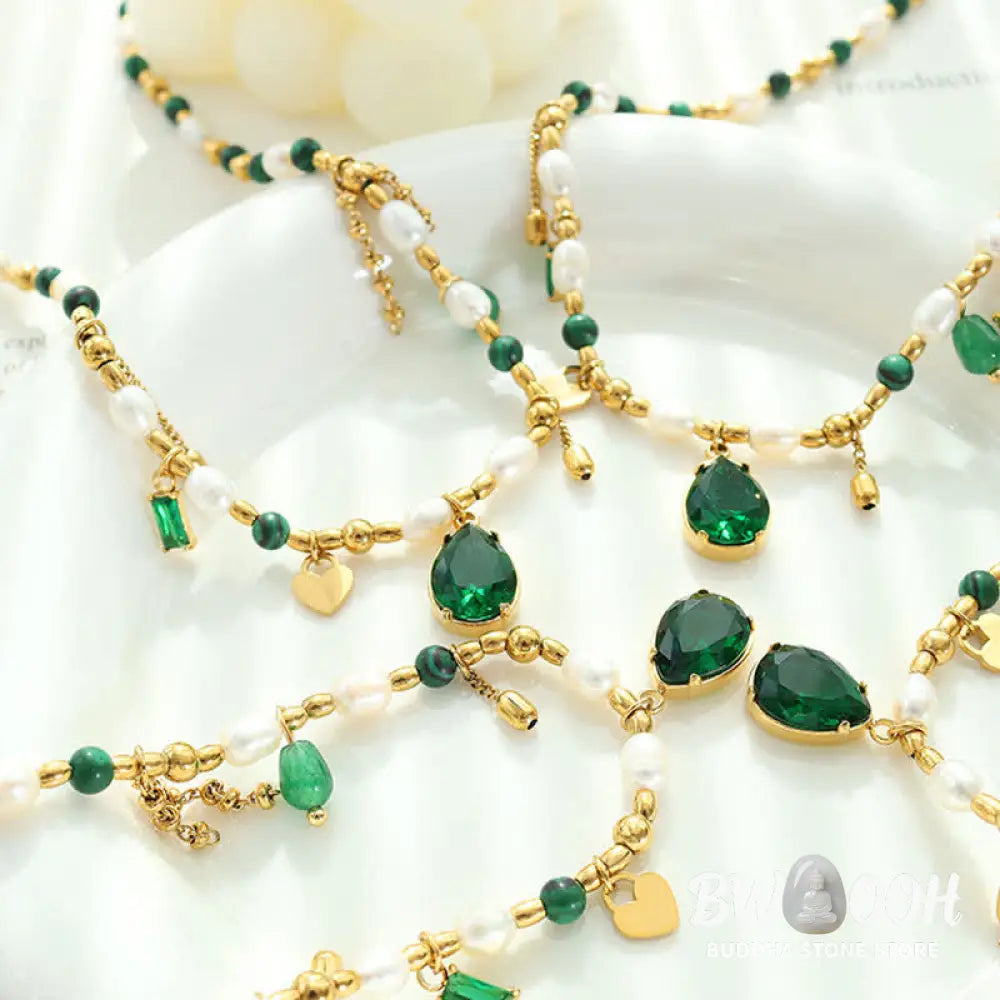 Pearl Bead Zircon Turquoise Calm Necklace Pendant - BWOOOH - Pearl (Happiness ♥ Calm) - Necklaces &amp; Pendants
