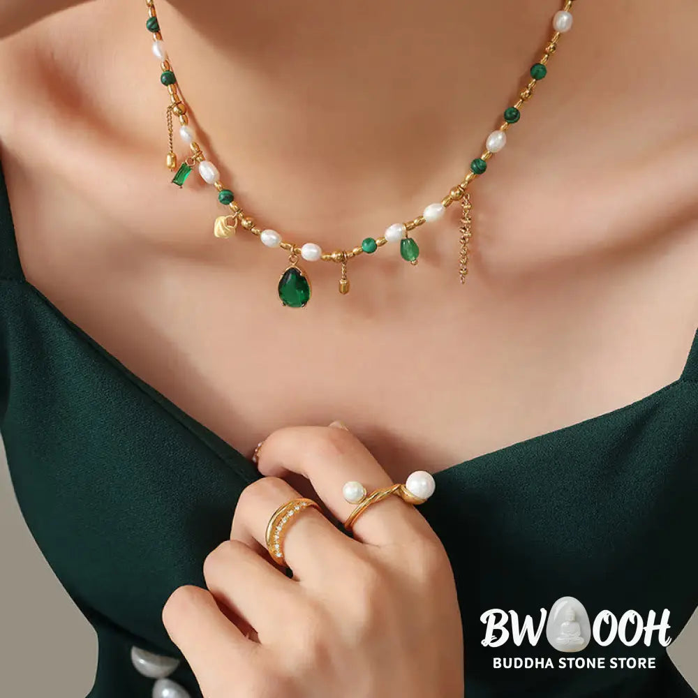 Pearl Bead Zircon Turquoise Calm Necklace Pendant - BWOOOH - Pearl (Happiness ♥ Calm) - Necklaces &amp; Pendants