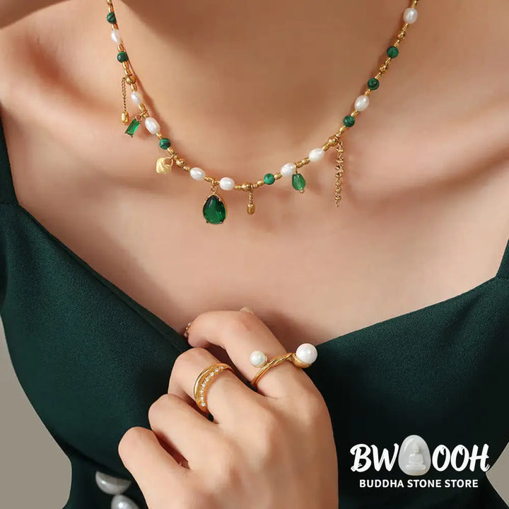 Pearl Bead Zircon Turquoise Calm Necklace Pendant - BWOOOH - Pearl (Happiness ♥ Calm) - Necklaces &amp; Pendants