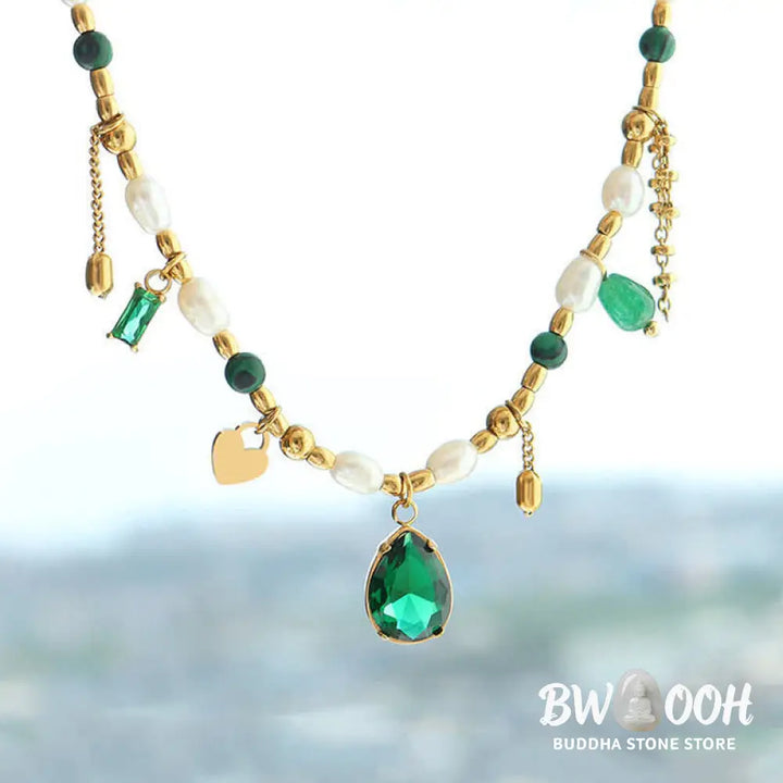 Pearl Bead Zircon Turquoise Calm Necklace Pendant - BWOOOH - Pearl (Happiness ♥ Calm) - Necklaces &amp; Pendants