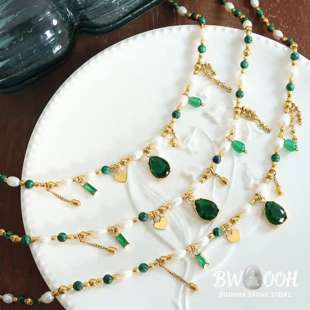 Pearl Bead Zircon Turquoise Calm Necklace Pendant - BWOOOH - Pearl (Happiness ♥ Calm) - Necklaces &amp; Pendants