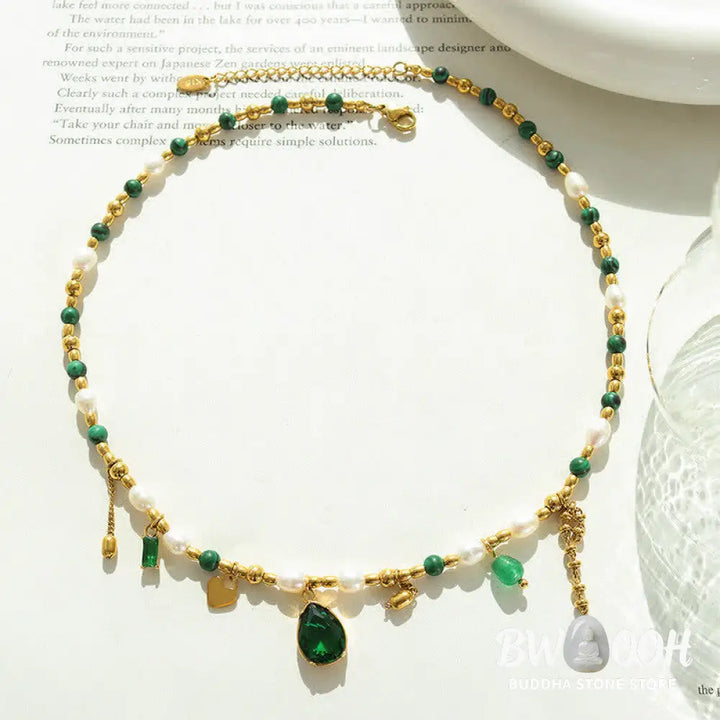 Pearl Bead Zircon Turquoise Calm Necklace Pendant - BWOOOH - Pearl (Happiness ♥ Calm) - Necklaces &amp; Pendants