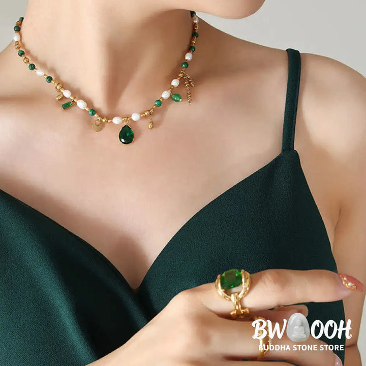 Pearl Bead Zircon Turquoise Calm Necklace Pendant - BWOOOH - Pearl (Happiness ♥ Calm) - Necklaces &amp; Pendants