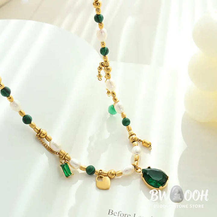 Pearl Bead Zircon Turquoise Calm Necklace Pendant - BWOOOH - Pearl (Happiness ♥ Calm) - Necklaces &amp; Pendants