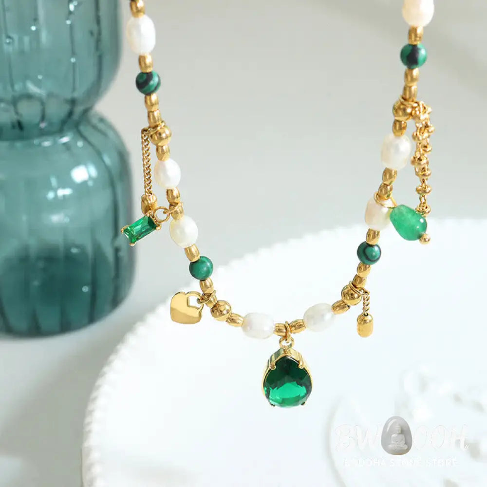 Pearl Bead Zircon Turquoise Calm Necklace Pendant - BWOOOH - Pearl (Happiness ♥ Calm) - Necklaces &amp; Pendants