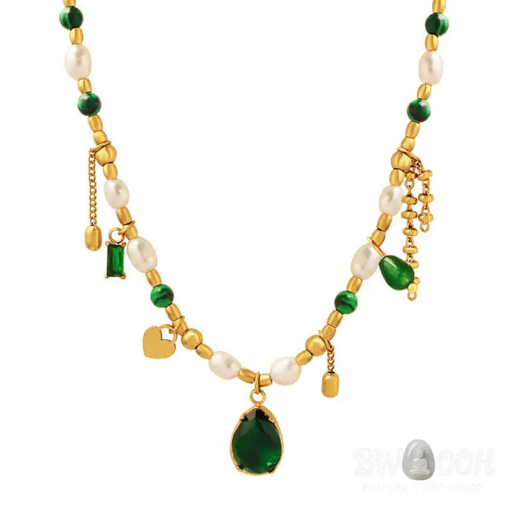 Pearl Bead Zircon Turquoise Calm Necklace Pendant - BWOOOH - Pearl (Happiness ♥ Calm) - Necklaces &amp; Pendants
