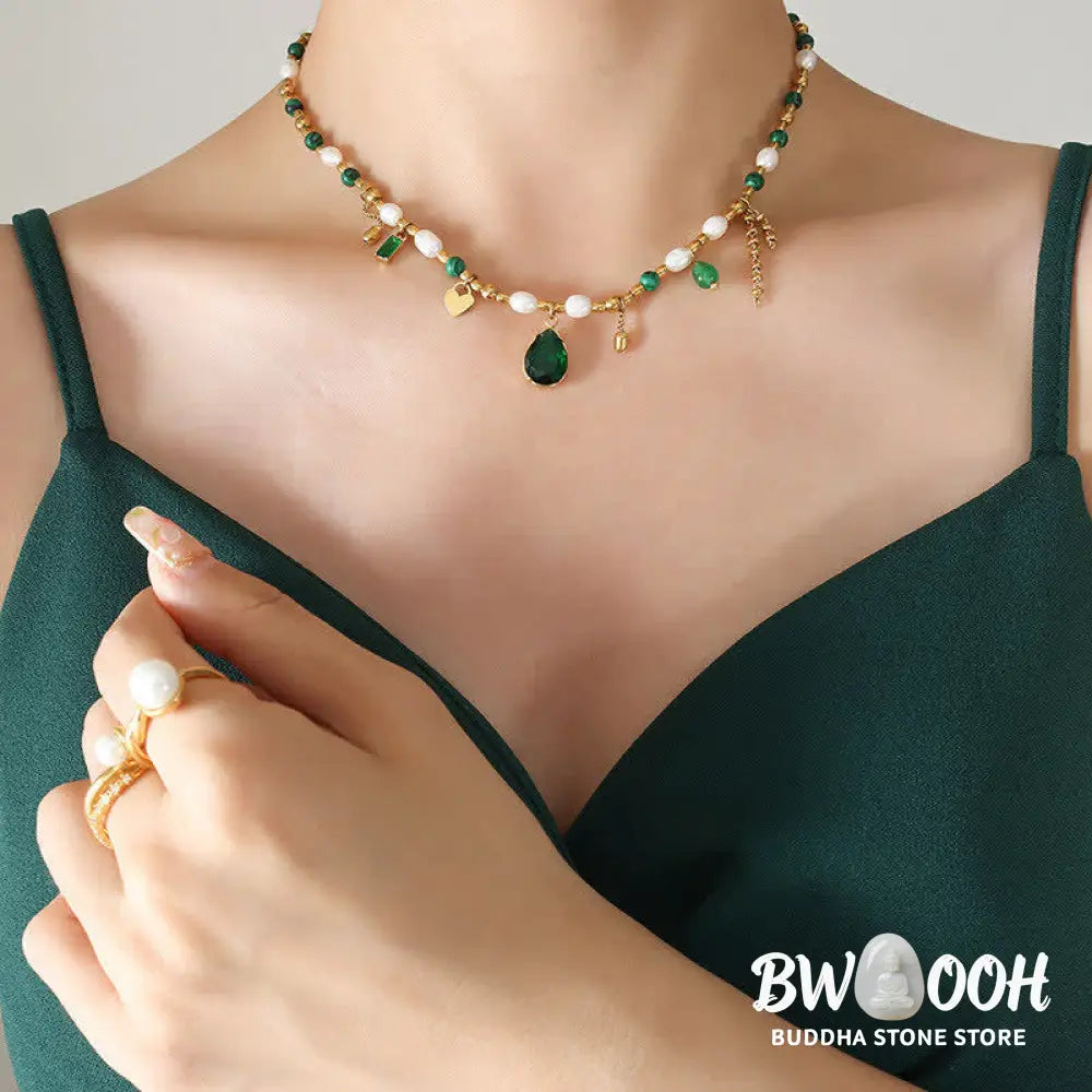 Pearl Bead Zircon Turquoise Calm Necklace Pendant - BWOOOH - Pearl (Happiness ♥ Calm) - Necklaces &amp; Pendants