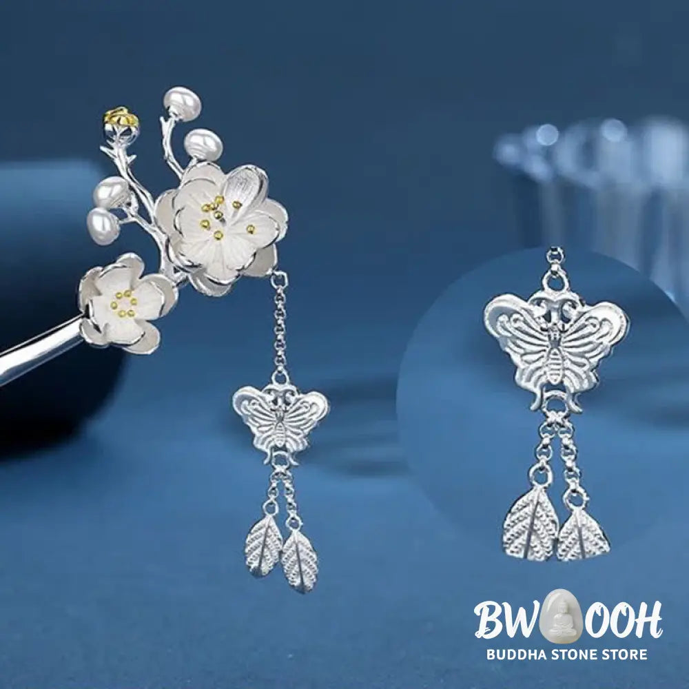 Plum Blossom Butterfly Love Freedom Tassel Hairpin - Feng Shui Butterfly (Love ♥ Freedom) - Hairpin