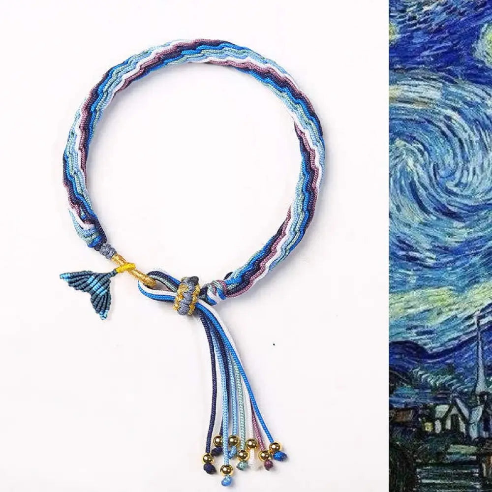 Reincarnation Knot Luck String Protection Braid Bracelet - BWOOOH - Blue&Fishtail (Wrist Circumference 14-20cm)