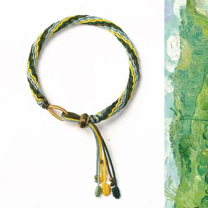 Reincarnation Knot Luck String Protection Braid Bracelet - BWOOOH - Green&amp;Yellow (Wrist Circumference 14-20cm)