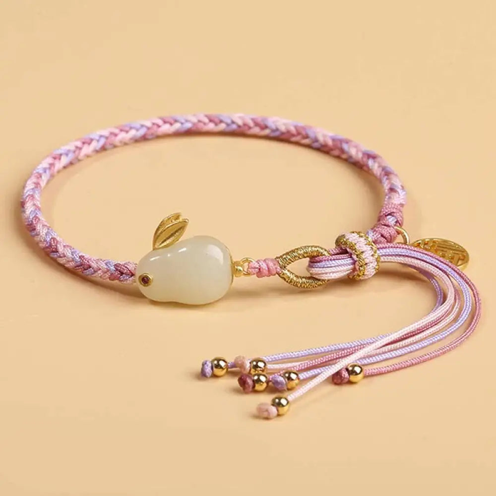 Reincarnation Knot Luck String Protection Braid Bracelet - BWOOOH - Hetian Jade Rabbit Braid (Wrist Circumference