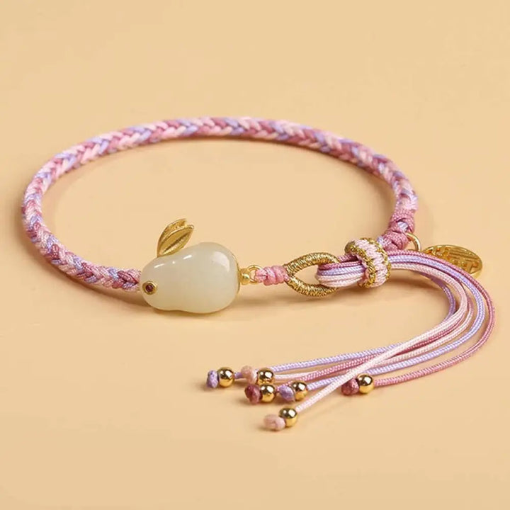 Reincarnation Knot Luck String Protection Braid Bracelet - BWOOOH - Hetian Jade Rabbit Braid (Wrist Circumference